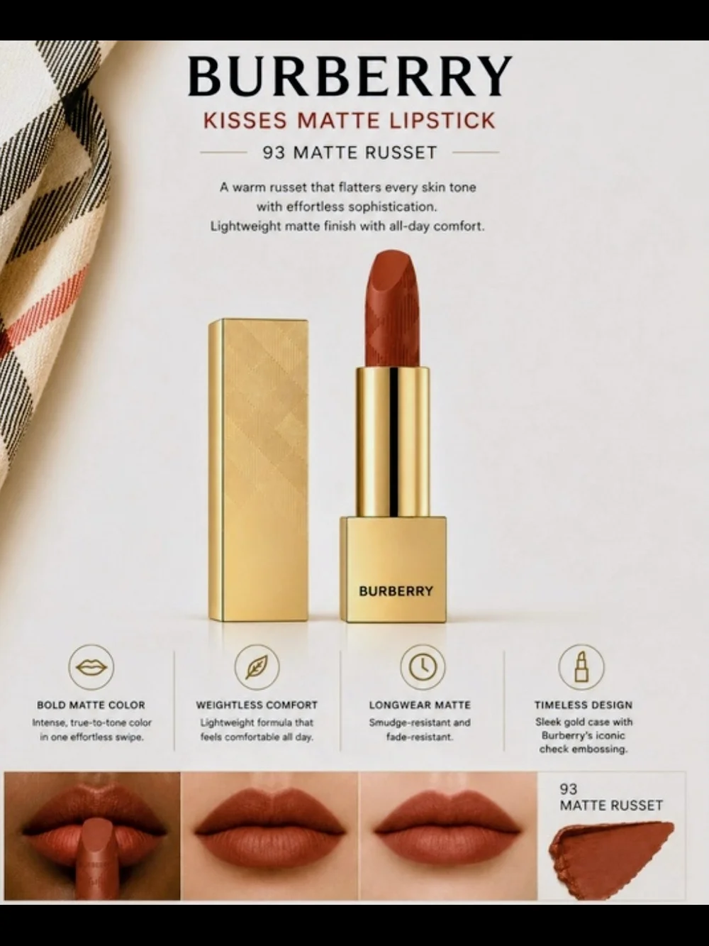 Burberry Matte Lipstick 93 Matte Russet - Warm Brown Red